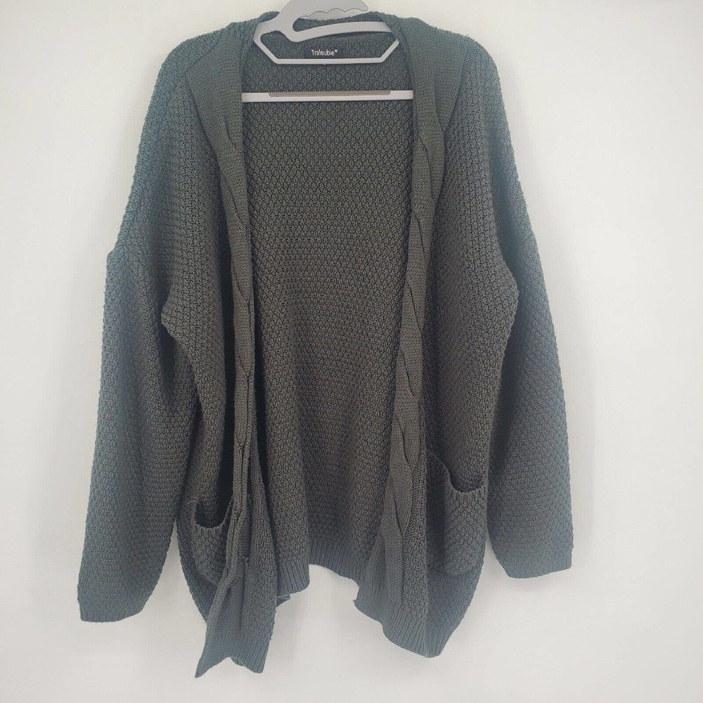 Traleubie Knit Cardigan Sweater Womens Size‎ Large Pockets Gray